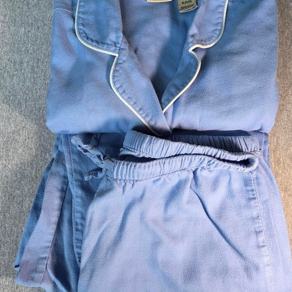 LL Bean Pajama Set Womens Small Regular Blue 100% Cotton Button Front 0JS55